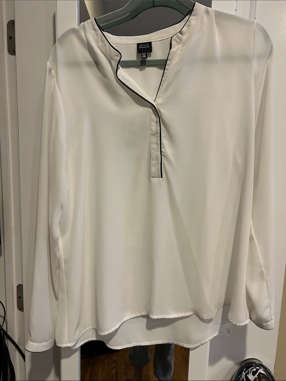 Black Label Ivory Blouse with Black Piping